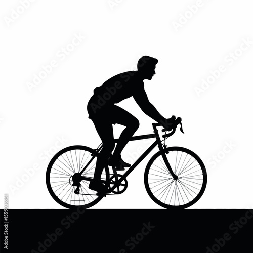 Silhouette of a Cyclist Riding a Road Bike A Black and White Vector Illustration
