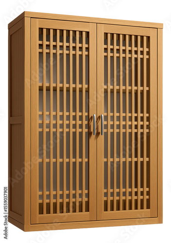 Wardrobe with lattice doors, offering a ventilated solution for a humid climate home.