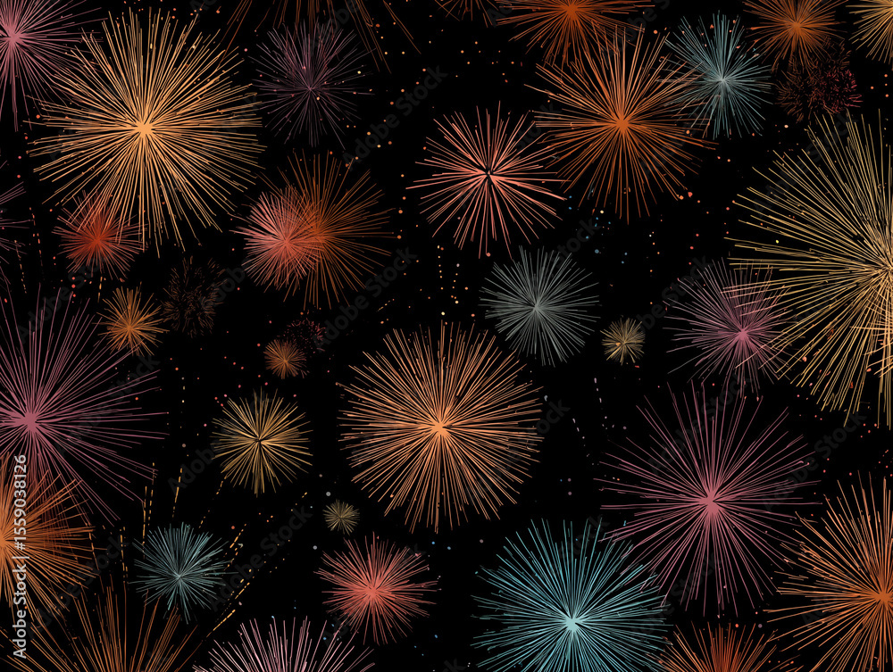 Naklejka premium Stylized firework patterns on black background (vector)