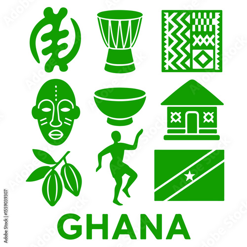 vector isolated green color ghana traditional cultural symbols