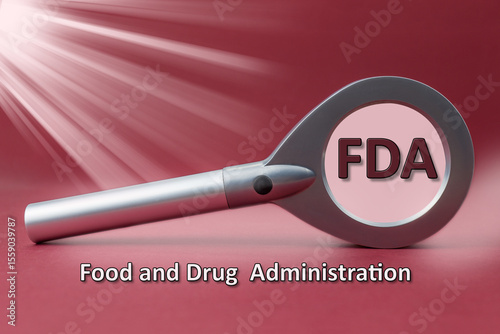 FDA text . Food and drug administration on a red