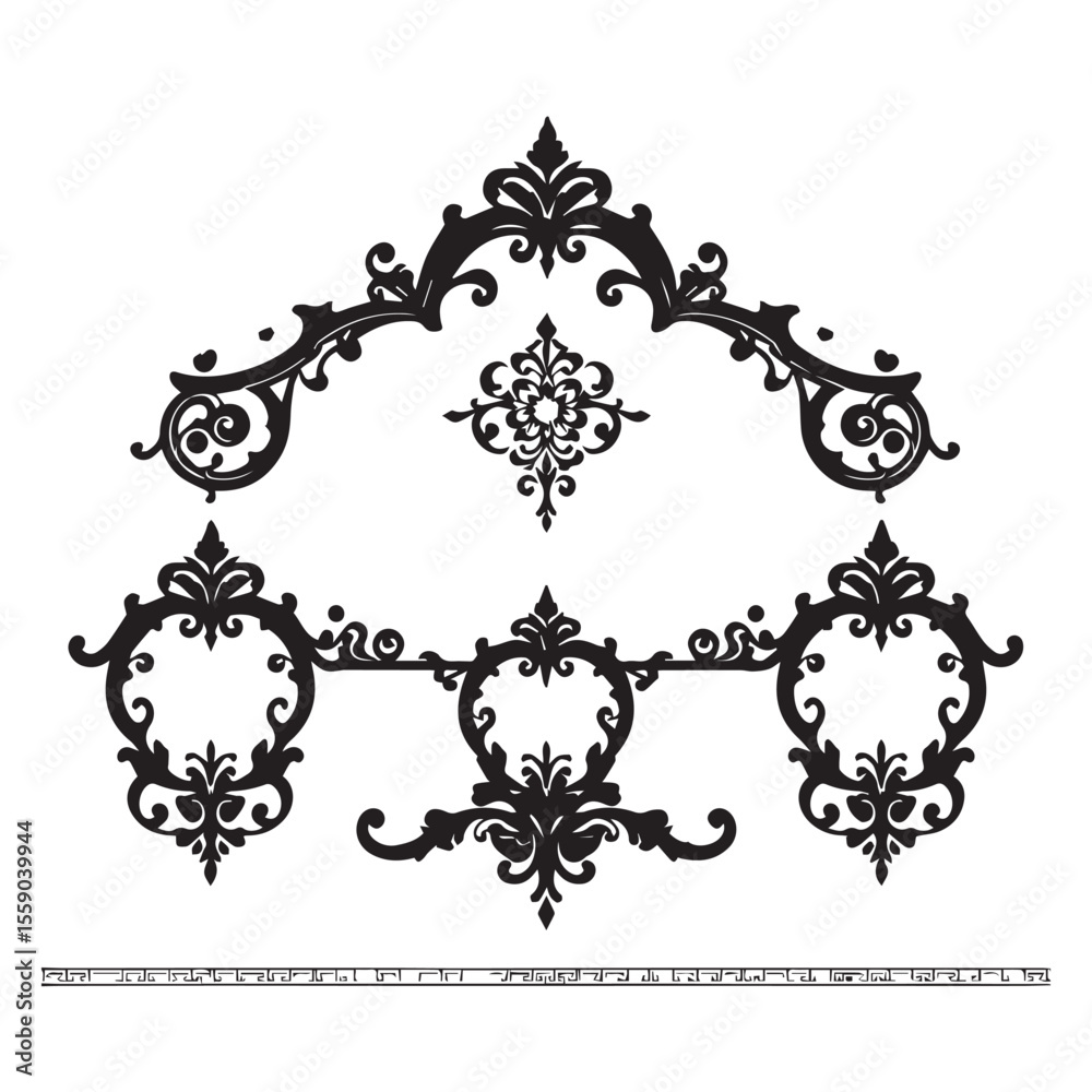 Naklejka premium Elegant black and white baroque style design elements set for decoration