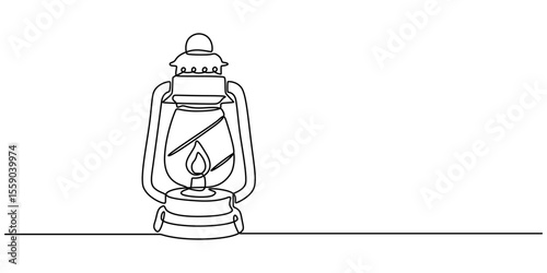 Abstract vintage kerosene lamp or lantern continuous one line art vector illustration, Kerosene lantern one line continuous. Line art paraffin lamp. Hand drawn vector art,  Camping backpack vector pro