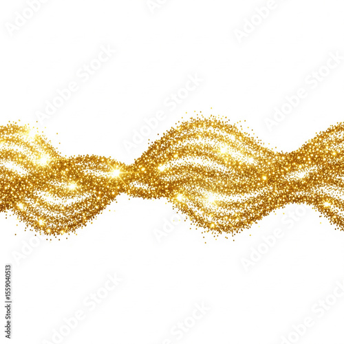 Golden glitter sparkle wave isolated on white background
