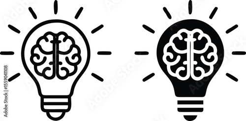 Brain Light Bulb Icon – Intelligence and Idea Symbol for Innovation, Knowledge, and Creativity
