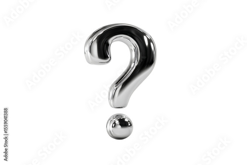 Shiny chrome question mark on black background.