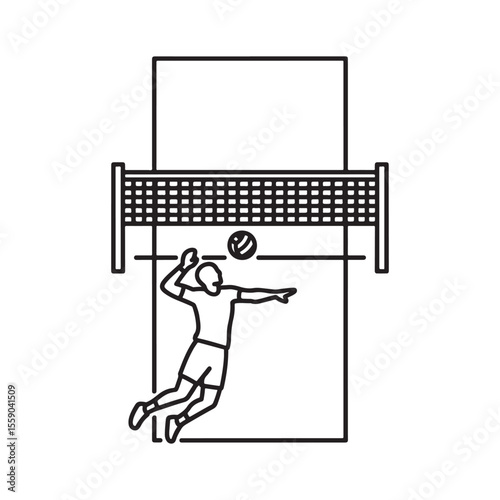Volleyball Player Spiking Ball Over Net Silhouette Vector Icon