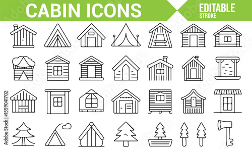 Collection of Nature and Wilderness Cabin Icons for Design