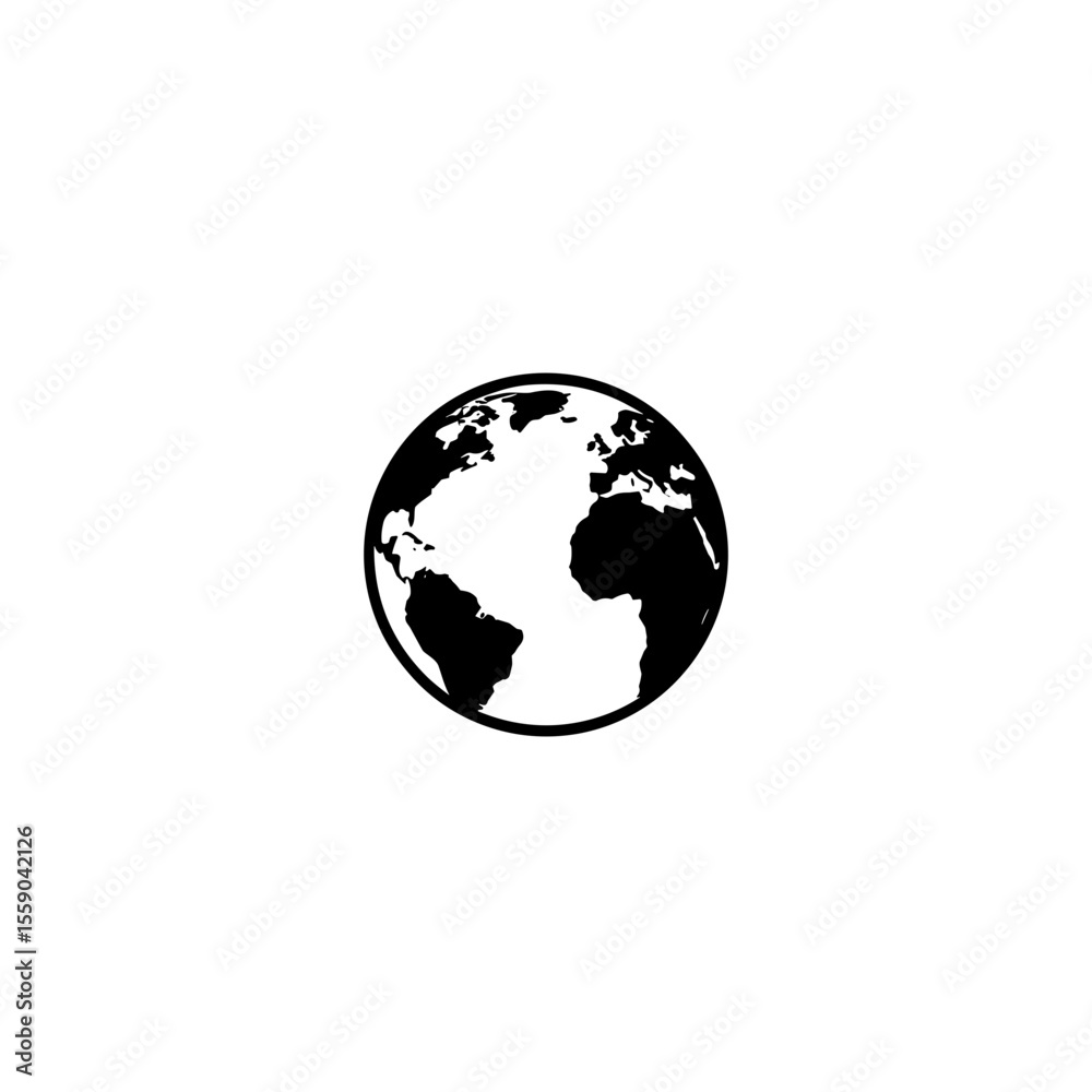 Obraz premium Stylized globe earth icon in black and white vector design 