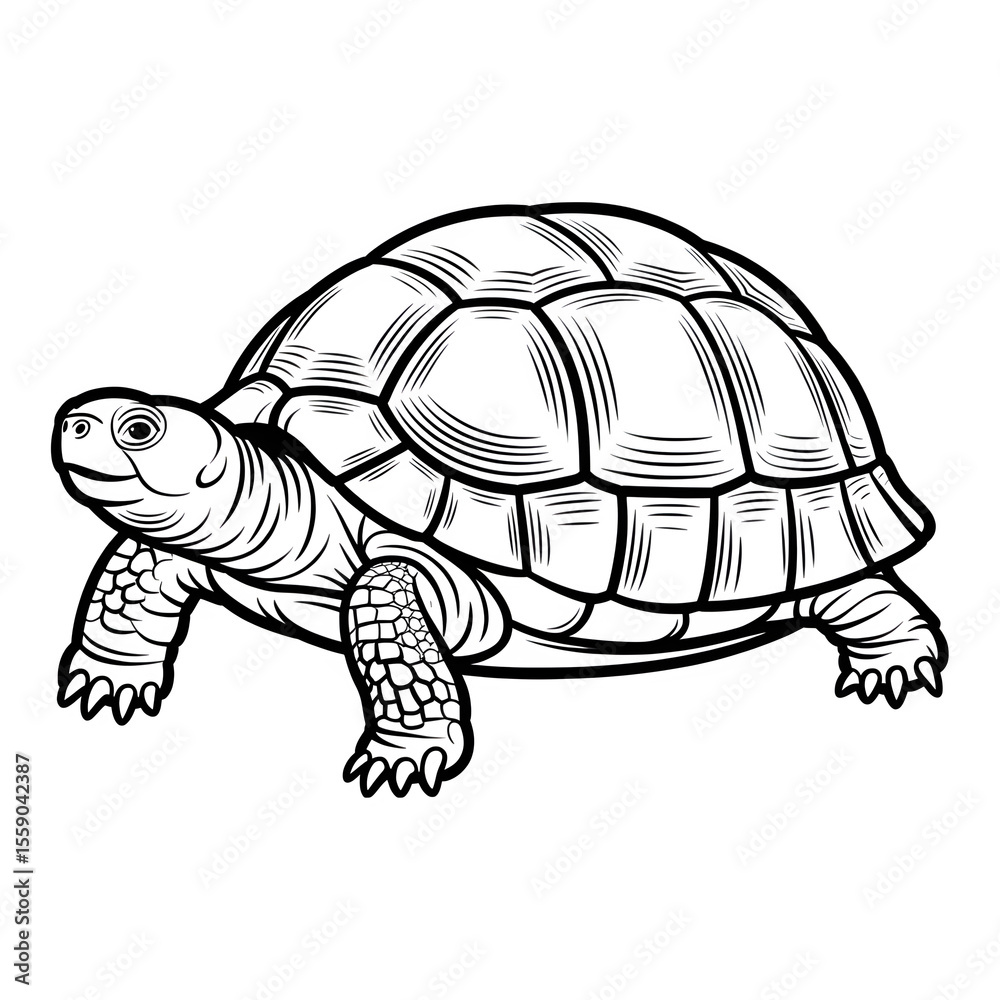 Fototapeta premium Tortoise sketch with segmented shell outline, transparent background.