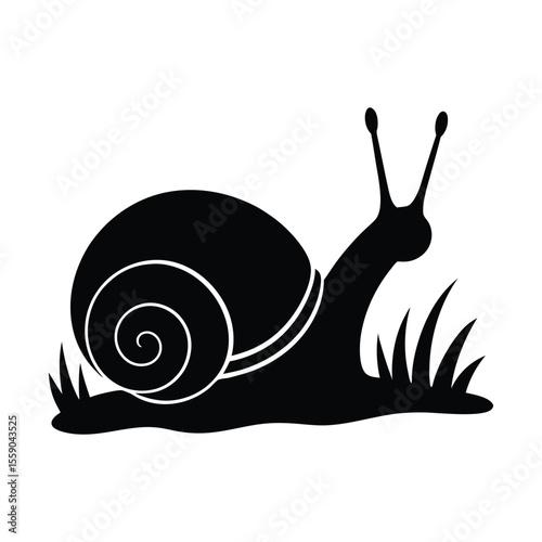 Snail crawling on grass silhouette illustration
