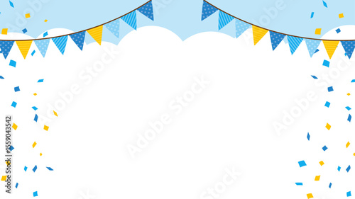 ガーランド　雲　紙吹雪　夏カラー　フレーム　水色　黄色