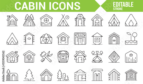 Collection of Cabin, Tent, and Shelter Icons for Camping Illustrations