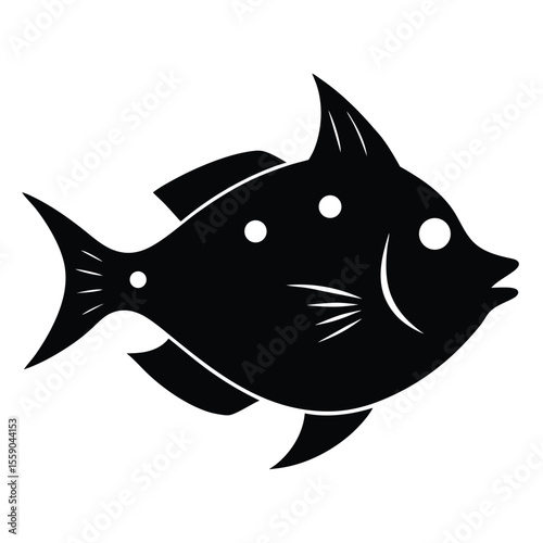 Stylized black fish silhouette icon. Vector graphic of an exotic aquatic animal with spiky fins, isolated for design
