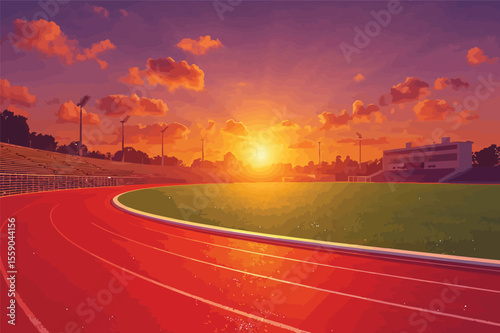 Running track stadium sunset golden hour athletic field