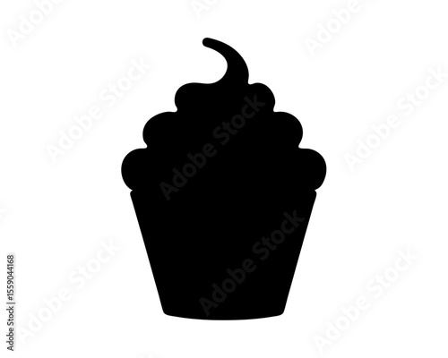 A silhouette of a cupcake with frosting and a paper cup