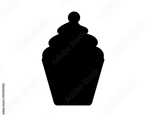 Simple Black and White Silhouette of a Cupcake with Swirl Frosting