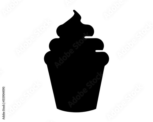 Silhouette of a soft serve ice cream in a paper cup on white