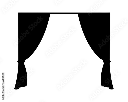 Silhouette of elegant curtains with decorative tiebacks framing a white space