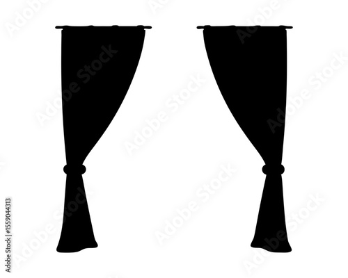 Elegant black curtains with tiebacks create a dramatic window silhouette