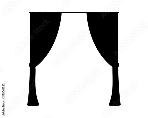 Silhouette of symmetrical curtains on a rod, creating a theatrical effect or doorway