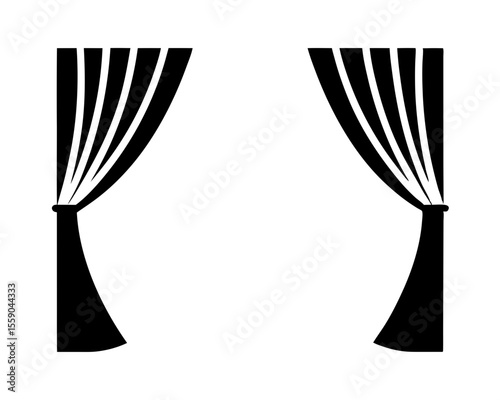 Elegant Black Curtains, Stage Drapery, or Window Covering Isolated on White