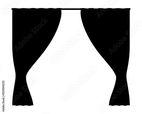 Silhouette of stage curtains reveals a theatrical or domestic scene