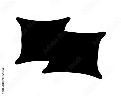 Two stylized black pillows overlapping on a white background creating a minimalist design
