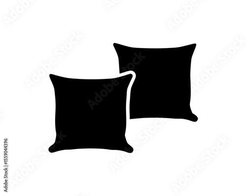 Two overlapping square pillows in black and white minimalist design element