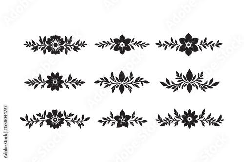 Elegant black floral ornaments and decorative flourishes on white background