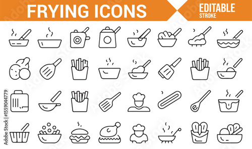 Frying Pan and Cooking Tools Icon Set for Food Service Design