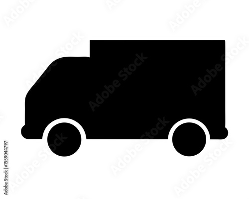 Stylized black silhouette of a box truck delivery vehicle illustration