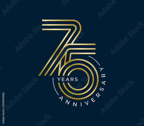 75 Years Anniversary design vector illustration. Unique 75 years logo design template. In gold color	

