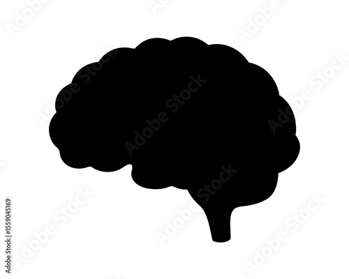 Black Silhouette of Human Brain on White Background for Medical Purposes