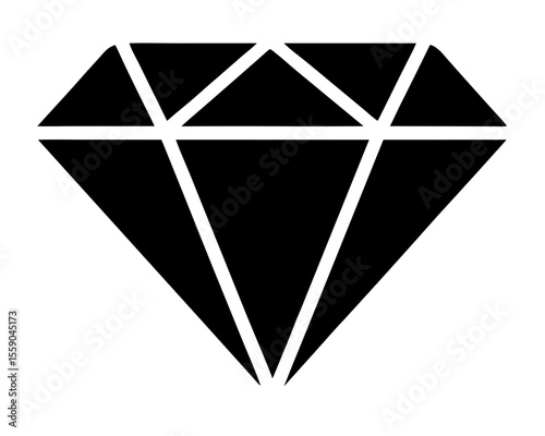 Simple black and white diamond illustration representing luxury and preciousness, icon style