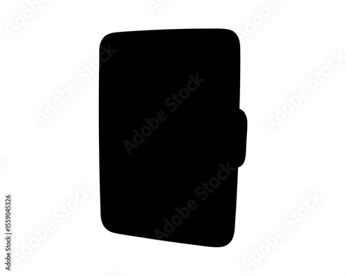 Isolated black silhouette of a small notebook with elastic band closure