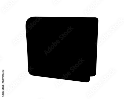 Black abstract geometric shape with rounded corners and a folded bottom design