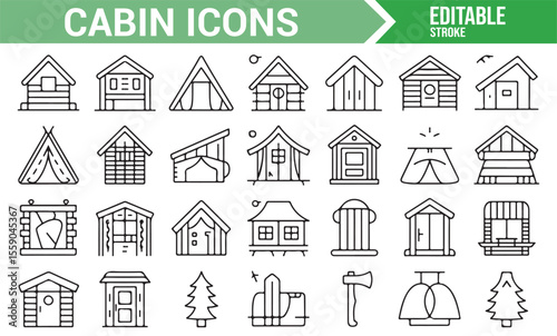 Various Cabin Icons for Rural and Nature Illustrations

