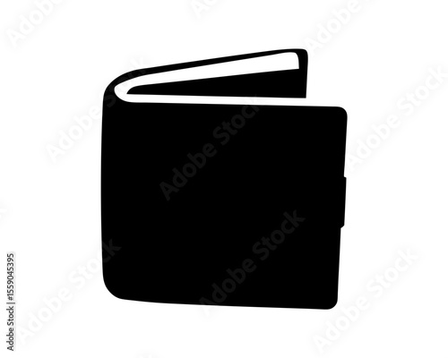 Black Silhouette of a Book with Pages Open, Isolated on White Background