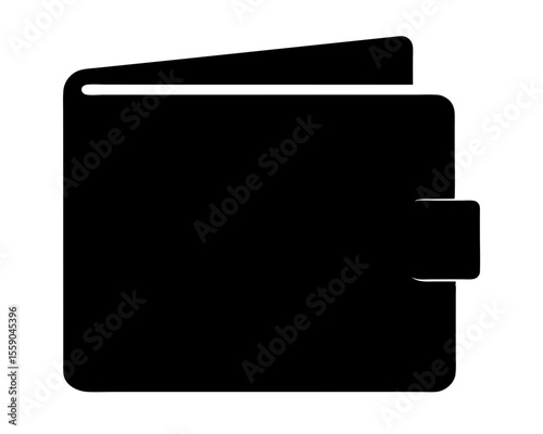 Stylized black wallet with a squared profile and simple flap closure