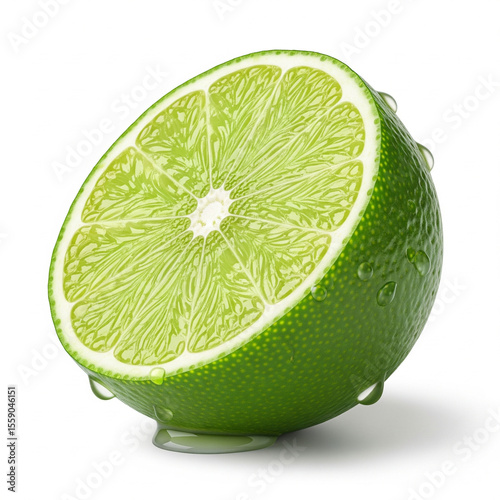 Half sliced lime with green flesh isolated on white background