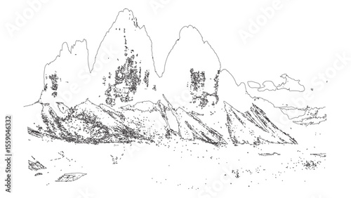 Rocky Mountain Peaks Hand Drawn Vector - Wilderness Landscape Line Art Illustration