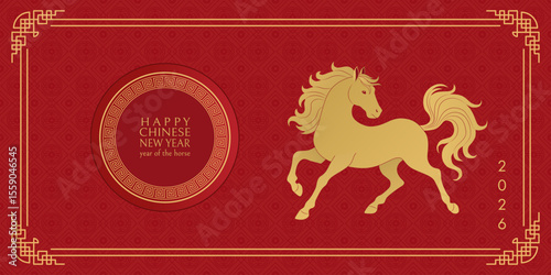Happy Chinese New Year background 2026. Year of the horse. Vector illustration