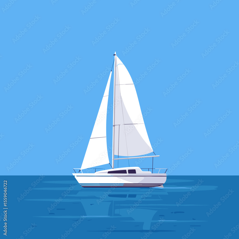 Fototapeta premium Sailboat navigating on calm waters under a clear blue sky 