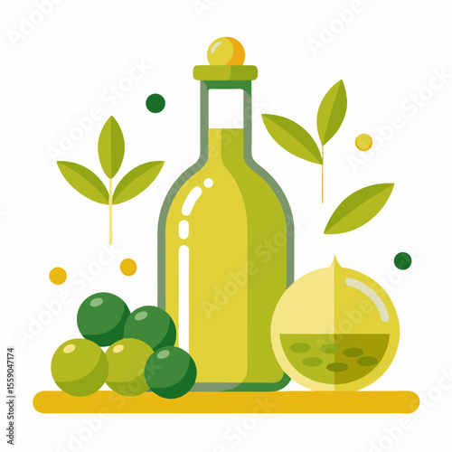 bottle of olive oil and olives