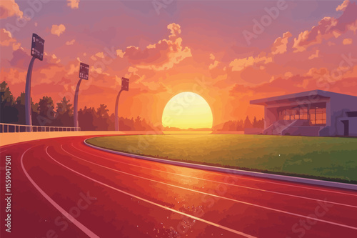 Sunset over running track and field stadium