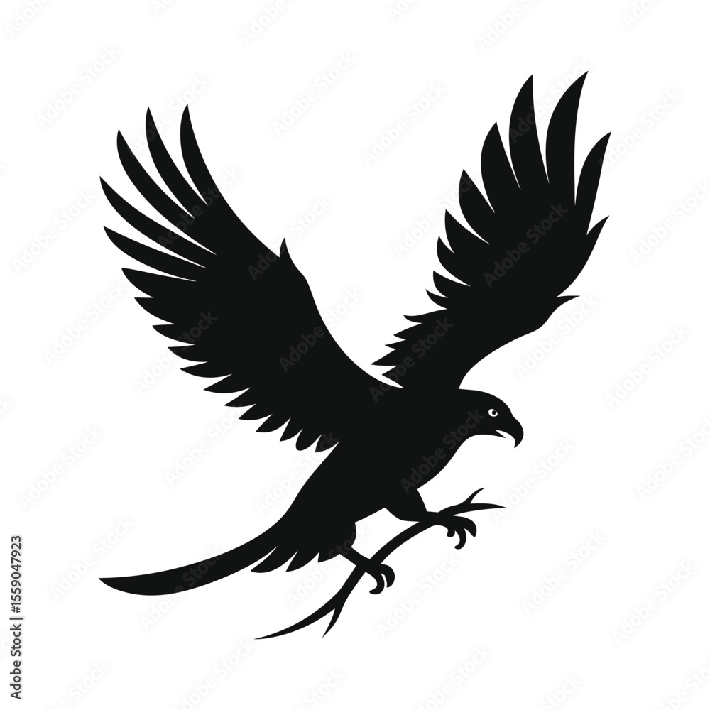 Fototapeta premium Eagle carrying a branch in its talons mid-flight in silhouette