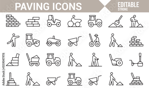 Paving Process Icons for Road Construction and Site Preparation