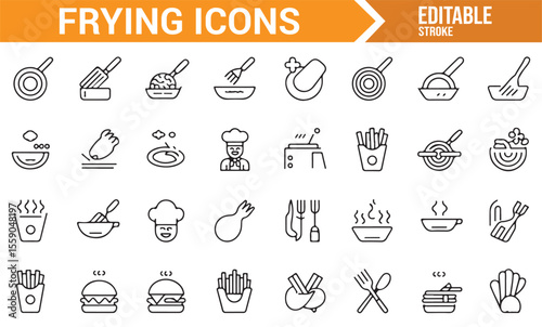 Modern Frying and Cooking Icons Set for Food Illustrations
