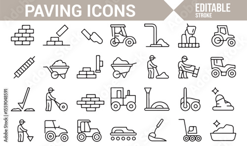 Paving Process Icons for Road Construction and Site Preparation